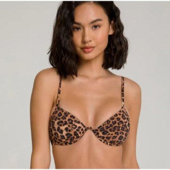 NWT Good American Showoff Curve Bikini Top Leopard Print Swimwear Beach Size 8 - Picture 1 of 8
